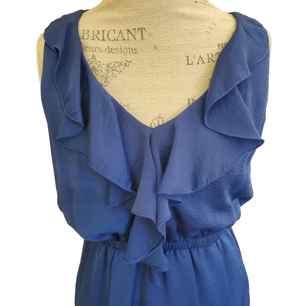 LE CHATEAU | Electric Blue Mini Sleeveless Ruffle Collar Dress (Size 9/10) - Picture 5 of 7